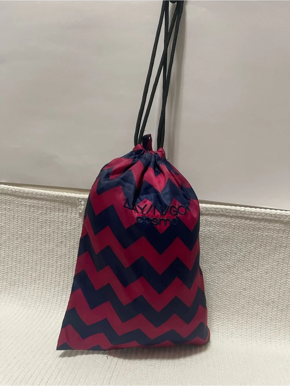 Chevron Drawstring Jewelry or Makeup Pouch - Pink & Navy